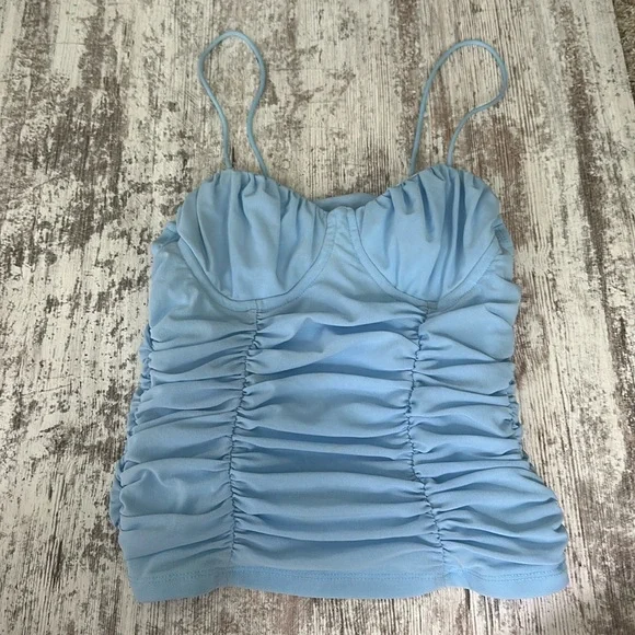 Shein Light Blue Ruched Tank Top - Picture 5 of 9
